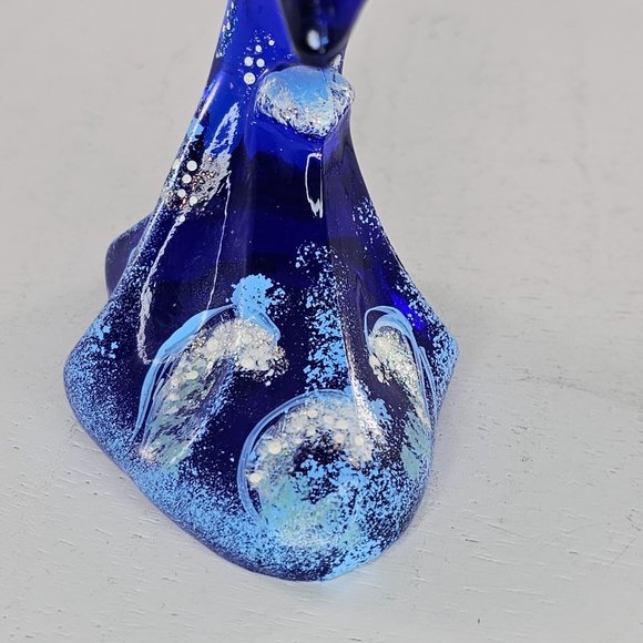 Fenton Art Glass Figurine Cobalt Blue Dolphin On Wave 4" Signed Hand Painted - Picture 9 of 10